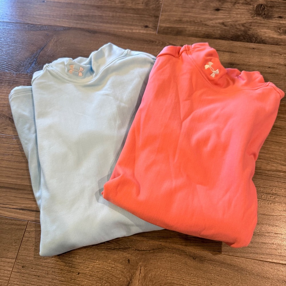 Under Armour ColdGear Mock Neck Long Sleeve Base Layer Top Lot of 2 Pink Blue XL